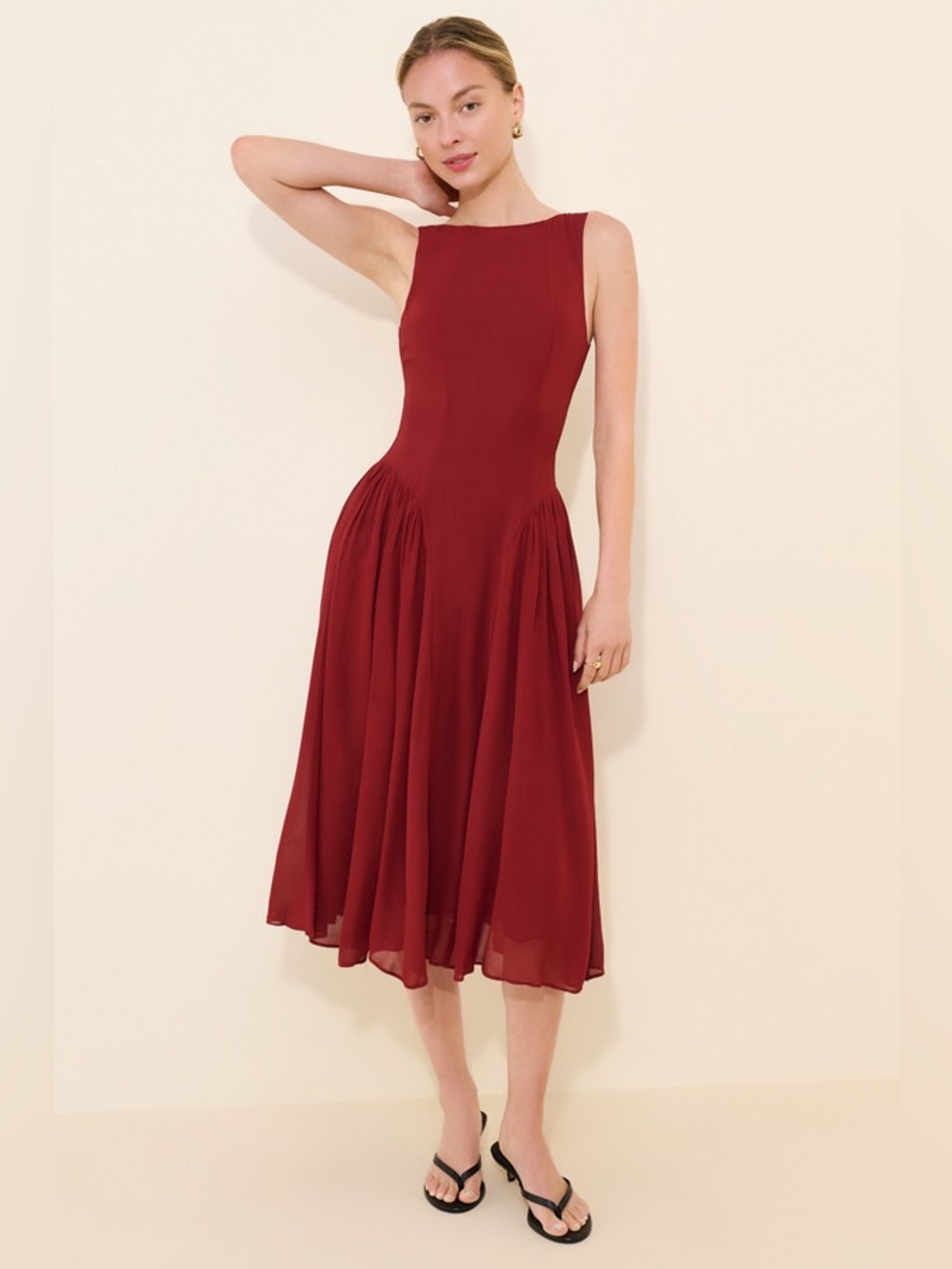 Reformation Anelis Midi Dress Drop Waist Red Size 0